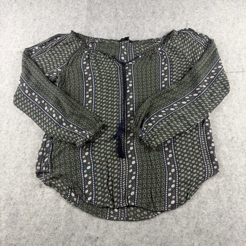 Maison Coupe Boho Blouse – Flowy Rayon, Tassel Tie Neck & Floral Charm - Large